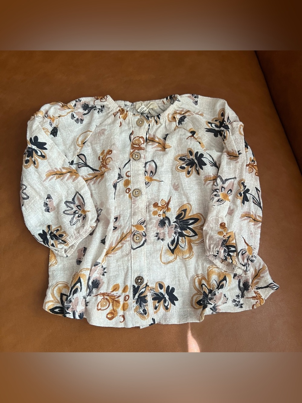 Jessica Simpson Girls' Sz 24M Floral Button Front Top - Cream, Mustard, Black